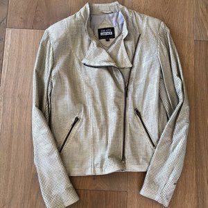 Perforated Khaki Light Leather Jacket